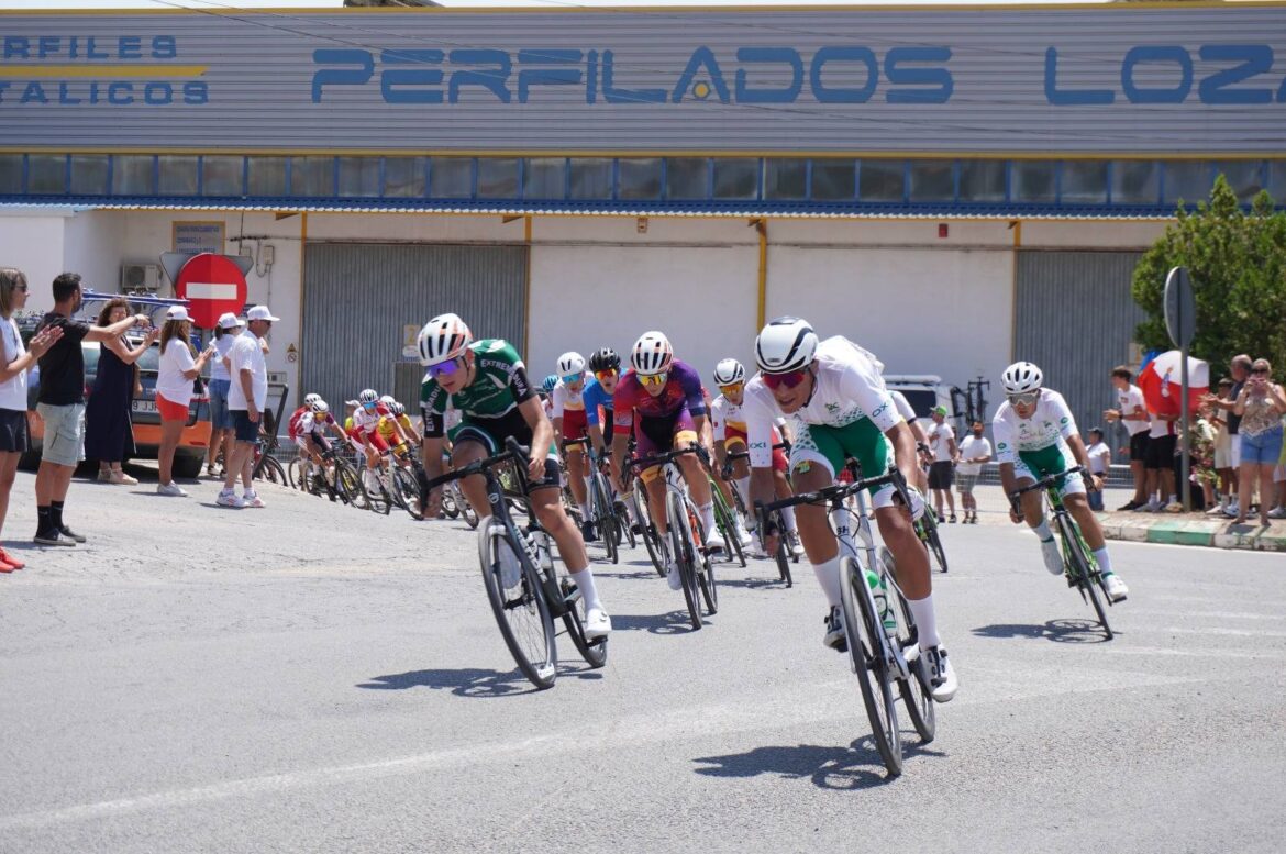 Imagen de los ciclistas compitiendo en las carreteras de la provincia de Albacete, mostrando el paisaje manchego.